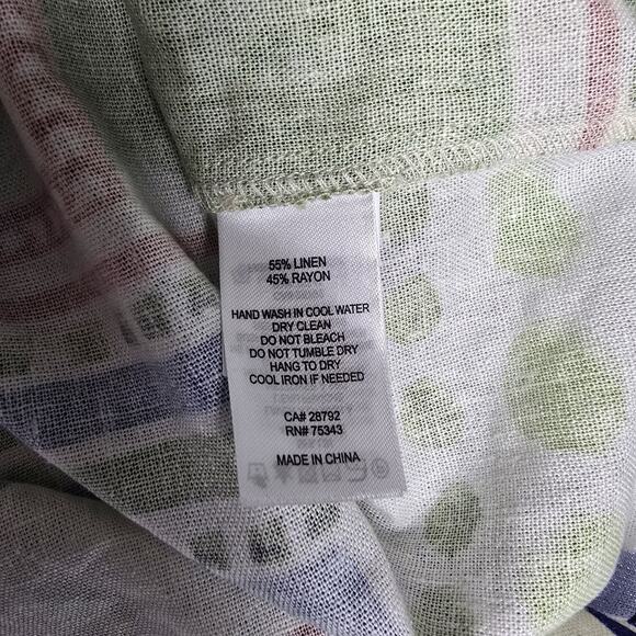 Rachel Zoe Shirt Small Tropical Floral Coconuts Button Front Crop Linen Blend - Picture 7 of 9